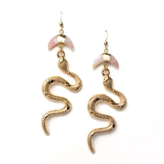 KUNDALINI RISING PINK OPAL SERPENT EARRING